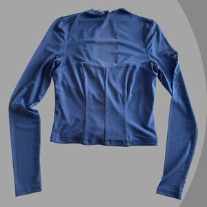 LOUNA Womens Blue Velvet Mesh Long Sleeve Top, Size Medium